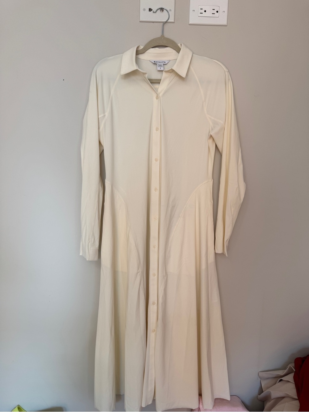 Athleta Cream Button-Front Maxi Shirt Dress
